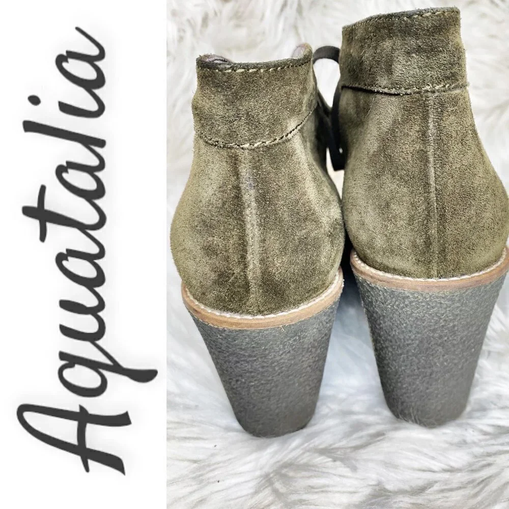 AQUATALIA Vianna Weatherproof Moss Green Suede Wedge Bootie, Size‎ 8